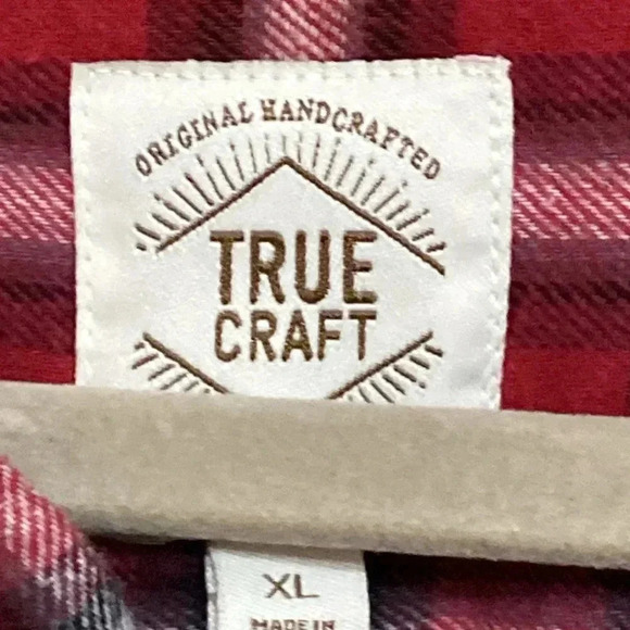 NWT TRUE CRAFT  MENS SIZE XL  RED PLAID FLANNEL SHIRT BUTTON FRONT  POCKET - Picture 5 of 11